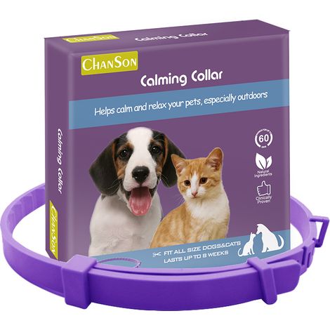 Colliers pour chats et chiens 1 pièce Colliers anti-insectes, anti-puces et anti-tiques pour chiens et chats (18 kg 38 cm pour chats et chiens, violet apaisant) Colliers anti-insectes et anti-puces (1/2)