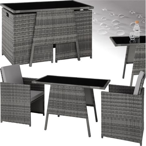 Salon de jardin pour 2 pers. polyéthylène acier anti-UV pliable gris