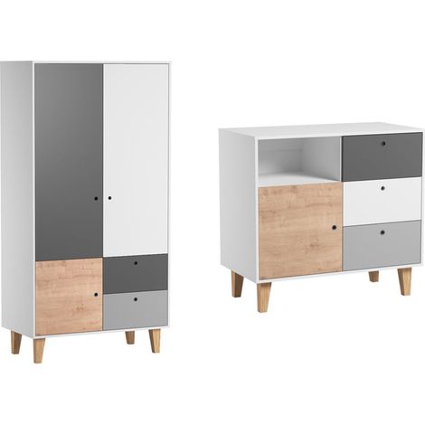 Commode 3 tiroirs et Armoire Vox Concept Bois (1/3)