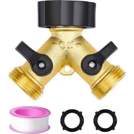 Zweikanaliger Y-Verbinder für Waschmaschinenarmaturen, Zweiwege-Y-Umsteller, mit 2 Unterlegscheiben und 3/4-Zoll-Klebeband. (1/4)