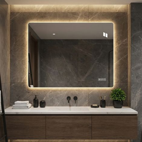 Miroir mural LED salle de bain 60x80cm, design sans cadre, éclairage arrière anti-buée, luminosité variable, 3 températures de couleur, mémorisation, pose verticale ou horizontale (1/5)