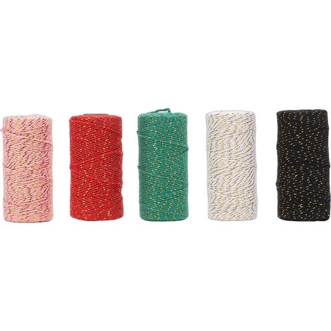 Ficelle de boulanger en coton colorée avec fil doré, 5 pièces, ficelle de noël de 2mm pour la pâtisserie, emballage cadeau (1/5)