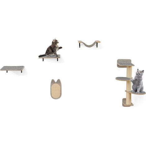 Arbre a Chat Mural, 5 Plateformes, Poteaux à Griffer et Planche à Griffer en Sisal, Hamac, Coussin Amovible, Structure Triangulaire Stable (1/5)