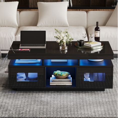 Mesa de centro negra 100x50x43 cm con almacenaje -FLORAGRACE (1/5)