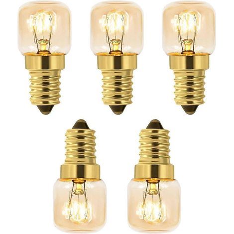 Lot de 5 ampoules à sel 15 W E14 T22, blanc chaud incandescent 2700 K, 80 lm, 230 V CA, ampoules pour four 15 W 300, pour four, réfrigérateur, lampe à sel, fours à gril (1/5)