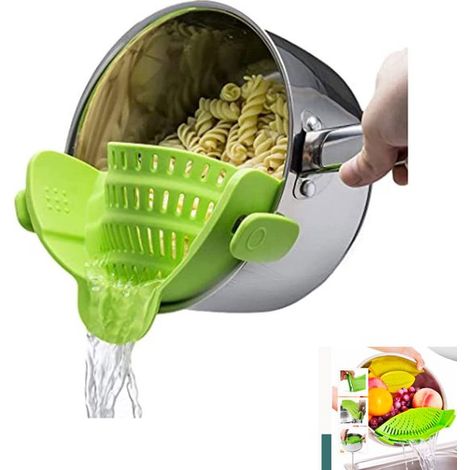Setaccio da cucina in silicone, scolapasta, cestello di scolo largo per scolare la pasta, lavare le verdure, regolare il flusso d'acqua dopo la cottura della pasta, ecc. (1/5)