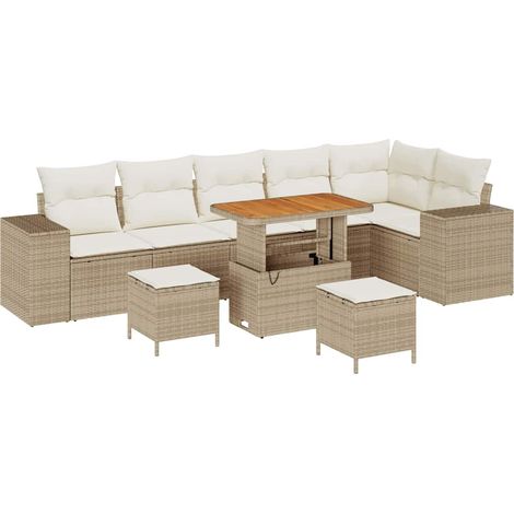 Maison Exclusive - Set Divano da Giardino 9 pz 6-Numero di posti Beige e Crema (1/5)