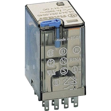 Finder serie 55 - Rele industrial 24vdc 4 contactos 5a pulsador +led+diodo