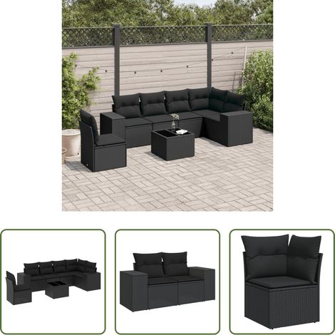 vidaXL Canapé en résine - Salon de jardin 7 pcs avec coussins noir résine tressée (1/5)