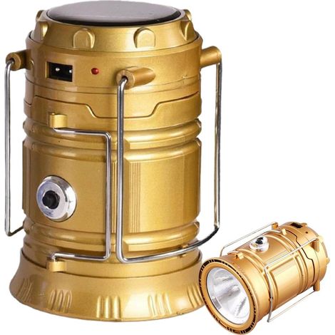 Goldfarbene Camping-Taschenlampe, Wanderlampe, Solar-Taschenlampe, faltbare und tragbare Camping-Taschenlampe, mehrere Beleuchtungsmodi, multifunktionale Outdoor-Beleuchtung mit Griff.