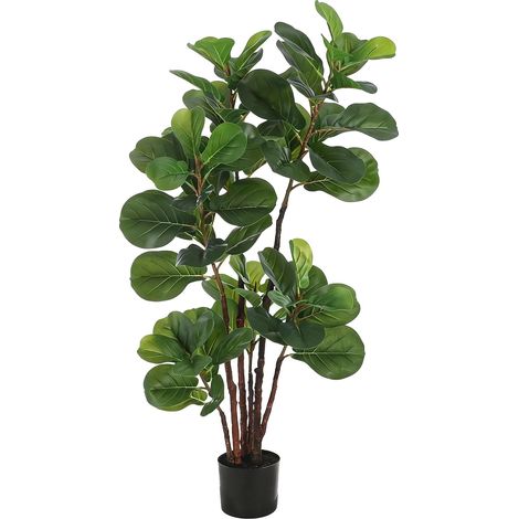 Ficus lyrata artificial, 120 cm de altura, 72 hojas realistas, tronco de madera auténtica, decoración de interior, fácil de cuidar. (1/2)