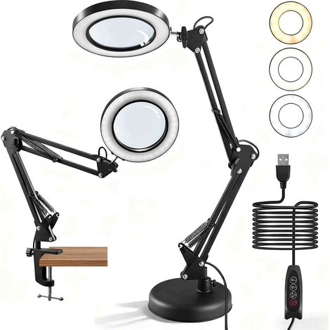 Lampe loupe de lecture x10 avec pince et support, loupe haute définition, loupe de bureau idéale pour les seniors, les lecteurs et les bijoutiers.
