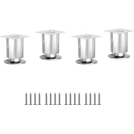 Pieds de meubles réglables en acier inoxydable, ensemble de 4 pièces, pieds de support robustes pour armoires et canapés, avec vis, 60 mm argent. (1/5)