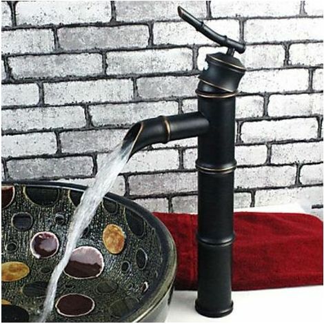 Grifo de lavabo antiguo FOREHILL en cobre y bambú (tres secciones negras) (1/3)