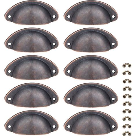 Poignée de Meuble Coquille Vintage pour Tiroir Armoire Bouton Porte Placard avec Vis 10 pcs 82mm Bronze Rouge (1/5)