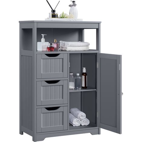Homevive Mueble Baño de Madera Armario de Suelo con Cajón y Estante Ajustable Armario de Almacenamiento para Cocina Salón Gris 55x29x86cm Gris