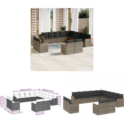 13-tlg. Garten-Sofagarnitur mit Kissen Grau Poly Rattan - Gartenmöbel - Rattan Möbel - Outdoor Sofa - Lounge Set - Esstischgarnitur - Home & Living (1/3)