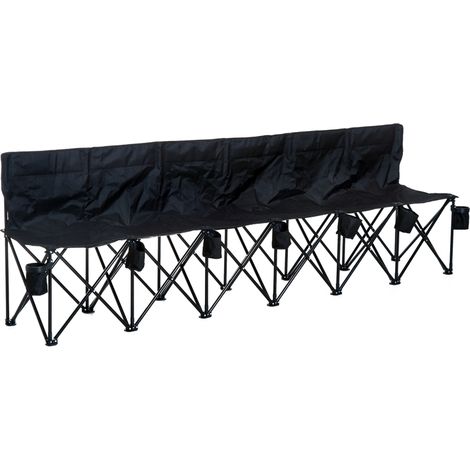 6 Seater Folding Camping Chair with Cup Holder & Carry Bag - Black (1/5)