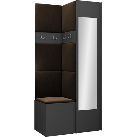 Meuble d'entrée Pinis XXV, Graphite, 186x82x46cm, Disponible, Stratifié, Tissu, Murale, À poser
