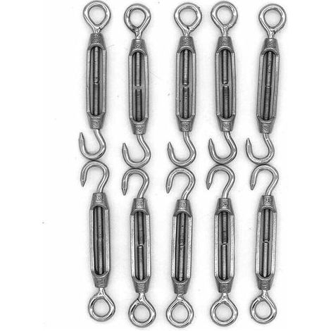 Set mit 10 M4-Haken und Ösen, C-zu-O-Spannvorrichtung, aus Edelstahl 304, robustes Spannseil-Befestigungsset für Sonnenschutz und Zeltmarkisen (1/5)