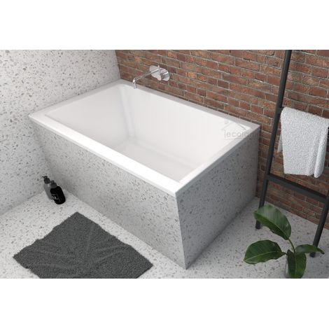 ECOLAM Petite baignoire rectangulaire Capri 120x70 cm + revêtement en polystyrène  siphon automatique + pieds et   Polimat (1/5)