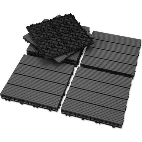 Dalles de terrasse en composite - Daromigo - 30x30 cm - Anthracite - Lot de 11 pièces - Couverture 1 m² - Antidérapant (1/2)