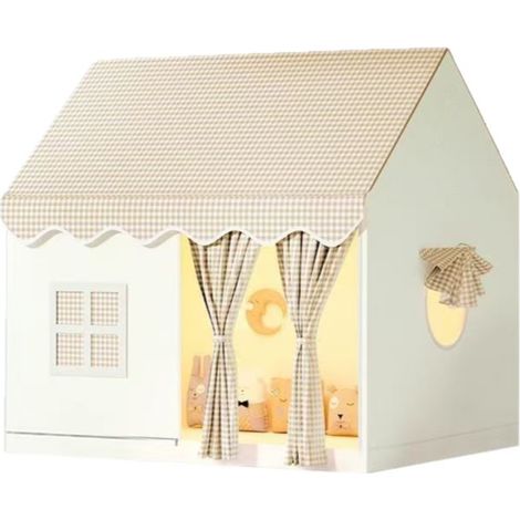 Tente de jeu pliable enfant style château avec moustiquaire, cabane de jeu kaki pour intérieur, chambre, jardin et espace extérieur