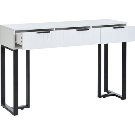 CAIziTable console moderne avec tiroirs, structure dorée, patins de pied réglables et poignées élégantes (blanc+noir) (1/5)