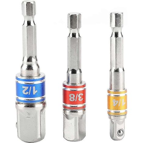 Ensemble de 3 adaptateurs pour douilles hexagonales de perçage, compatibles avec les visseuses à percussion électriques 1/4 po, 3/8 po et 1/2 po (type B) (1/5)