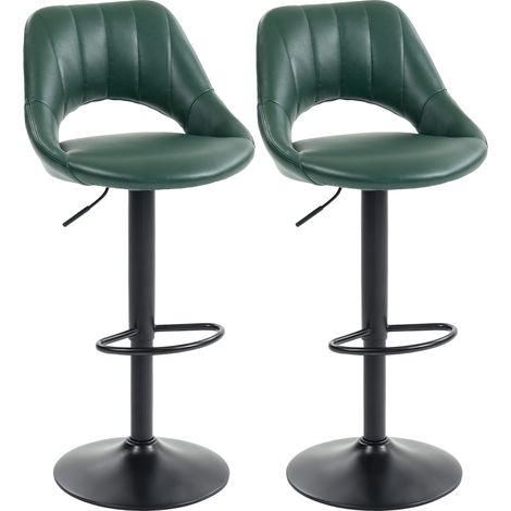 Set of Two Faux Lear Bar Stools - Dark Green (1/5)