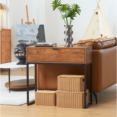 Consola, 80x30x76 cm, natural y negra, con cajón (1/5)