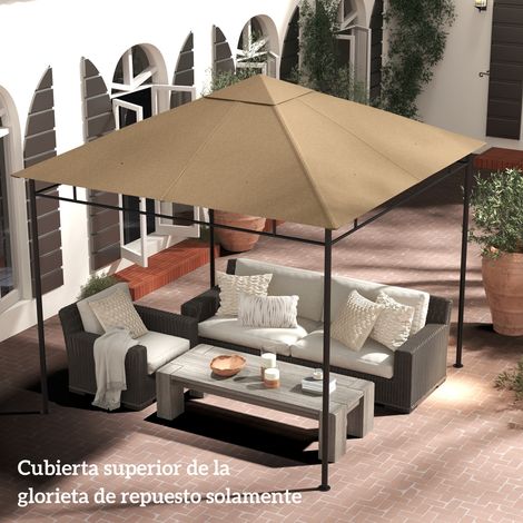 Tetto di ricambio Outsunny 300x300 cm per gazebo da giardino, copertura di ricambio per gazebo da esterno con 8 fori di drenaggio e ventilazione, beige