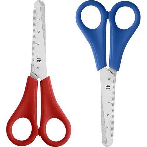 2 Pièces Ciseaux pour Enfants - Ciseaux de Sécurité Bout Rond avec Échelle en cm Lame en Acier Inoxydable Ciseaux de Bricolage de Artisanat (Bleu, Rouge) (1/5)
