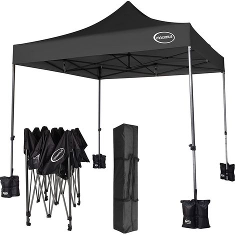 MAXIMUS HEAVY DUTY POP UP GAZEBO 3mx3m COMMERCIAL MARKET STALL & 4 WEIGHT BAGS NS BLACK