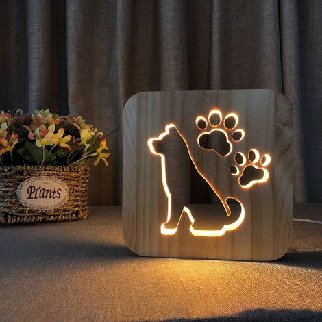 Veilleuse En Bois Composite - 19 x 19 x 3 cm - Lumière Blanche Chaude - Alimentation USB 5 V/1 A - Pour Chambre À Coucher Salon Bureau - 1 Pièce (1/5)