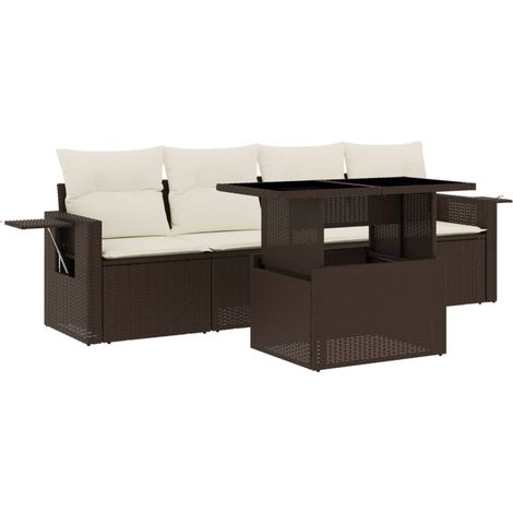 Maison Exclusive - 5-tlg. Garten-Sofagarnitur mit Kissen Braun Po