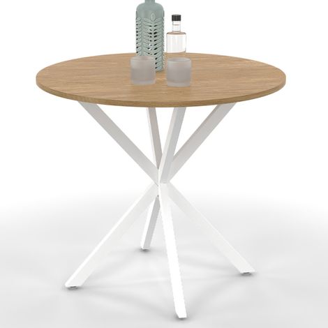 Idmarket – Table à manger ronde ALIX 4 personnes – Pied araignée en métal blanc – Plateau bois MDF 80 cm – Style industriel moderne
