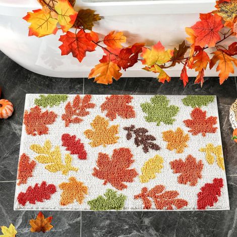 Tapis d'automne Feuille d'érable 40 x 60 cm, doux, en fausse laine, pour salle de bain et maison, facile à nettoyer, tapis décoratif d'automne pour Thanksgiving (1/5)
