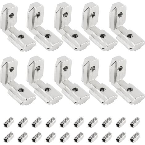 Lot de 10 profilés d'angle en aluminium 4040, fente 8 M6 T, 90° en forme de L, agrafes Connecteur d'angle intérieur avec vis (1/5)