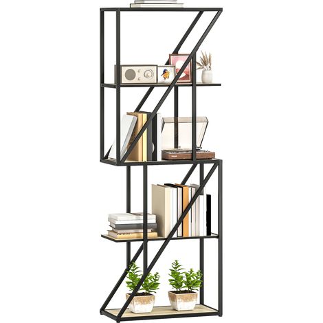 Librería de 5 Niveles Estantería para Libros Industrial con Estantes Abiertos y Marco de Acero 60x30x165 cm Roble (1/5)