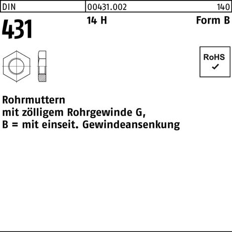 Ecrou de tube DIN 431 BG 3/8 14 H 50 pièces