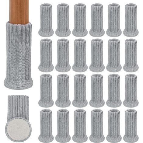 Gris - Lot de 24 chaussettes tricotées pour pieds de chaise, protège-pieds de meubles, facilite les déplacements et réduit le bruit, diamètre 8,9 x 3,3 cm, bleu (1/5)
