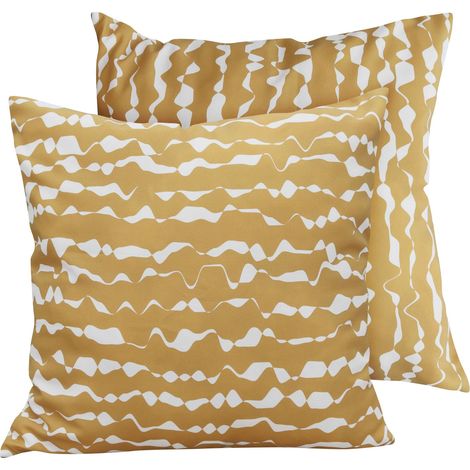 Lot de 2 coussins carrés polyester 45x45x8 cm écru et ocre (1/4)