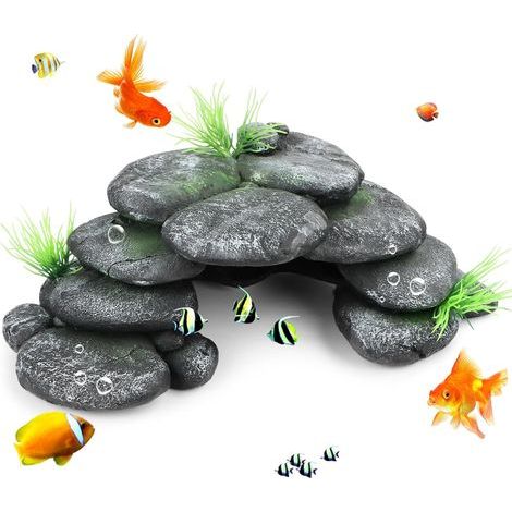 Aquarium Decoration Cave Rock Resin Green Grass Hiding Place Landscape for Fish and Reptiles (1/5)