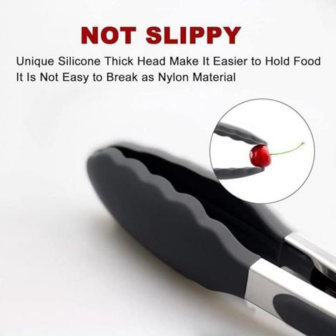 Lot de 2 pinces de cuisine noires, en silicone de qualité supérieure sans BPA, antiadhésives et en acier inoxydable, pour la (1/5)
