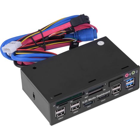 Panneau avant multimédia 5,25 pouces : hub USB 3.0/2.0, eSATA, SATA, audio, lecteur de cartes multiples (1/5)