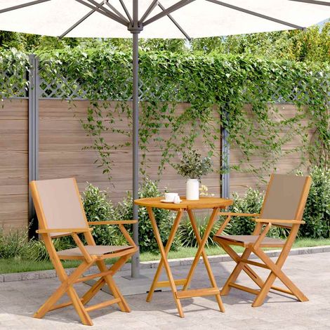 Ensemble bistro 3 pièces taupe en bois d’acacia massif, table et 2 chaises pliables - PANGIVO (1/5)