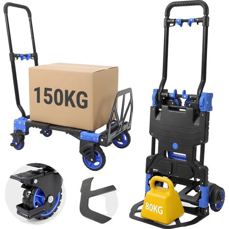 Carro plegable, capacidad de carga de 150 kg, asa ergonómica, color azul. (1/2)