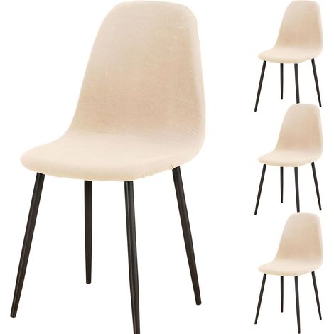 Stretch chair covers - Washable - Suitable for living room, kitchen and hotel - Beige - Set of 4 (1/5)