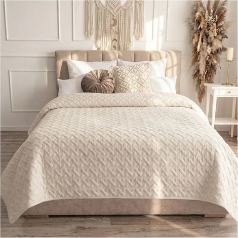 Couvre-lit matelassé CalmyHOME, jeté de lit, plaid de canapé, couverture matelassée, plaid de canapé, couverture, couverture de jour, couvre-lit, couvre-lit matelassé, crème, 170 cm x 220 cm (1/5)